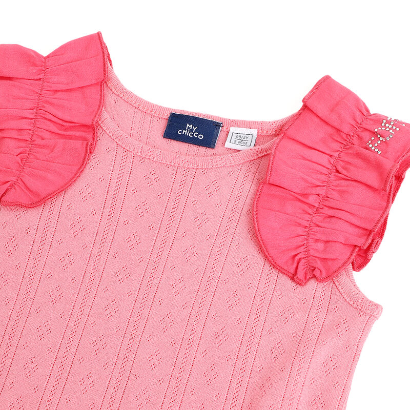Girls Medium Pink Solid Short Sleeve T-Shirt image number 2